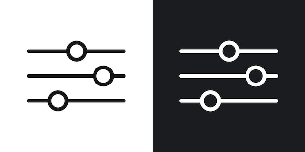 El icono del vector del botón de filtro se establece en contornos en blanco y negro