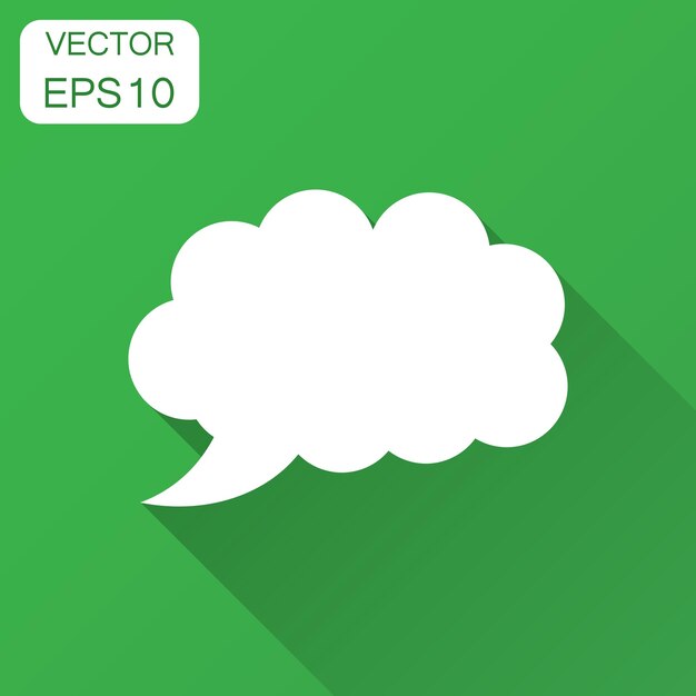 Icono de vector de burbuja de voz en blanco en estilo plano Cuadro de diálogo con sombra larga Concepto de negocio de mensaje de voz