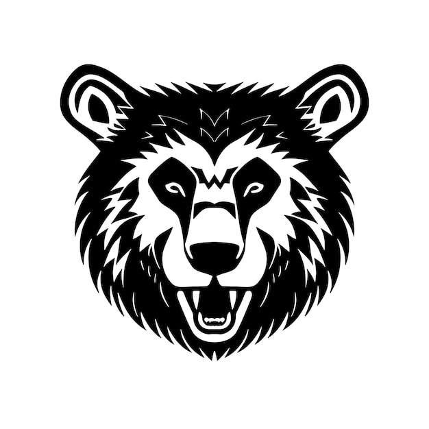 Icono de vector de cabeza de oso blanco y negro