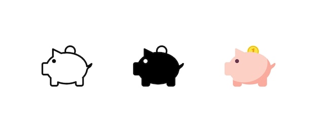 Icono de vector de caja de dinero en alcancía plana con moneda Logotipo de concepto de negocio y banco Signo de dinero aislado