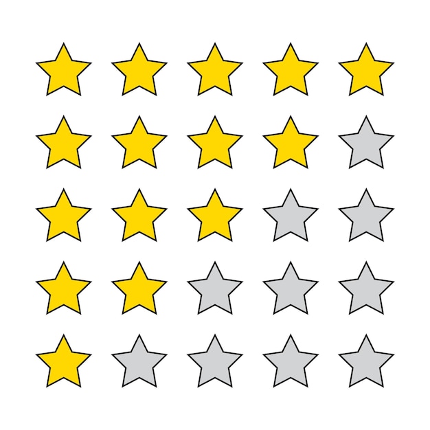 Icono de vector de calificación de estrellas sobre fondo blanco