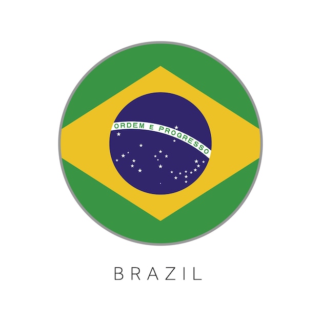 Icono de vector de círculo redondo de bandera de Brasil