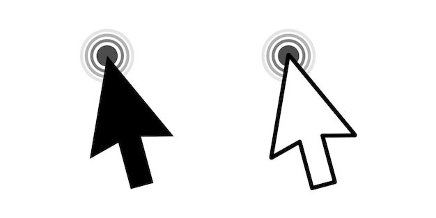 Icono de vector de clic de ratón de computadora. Plantilla de sitio web con clic de ratón de computadora sobre fondo blanco.