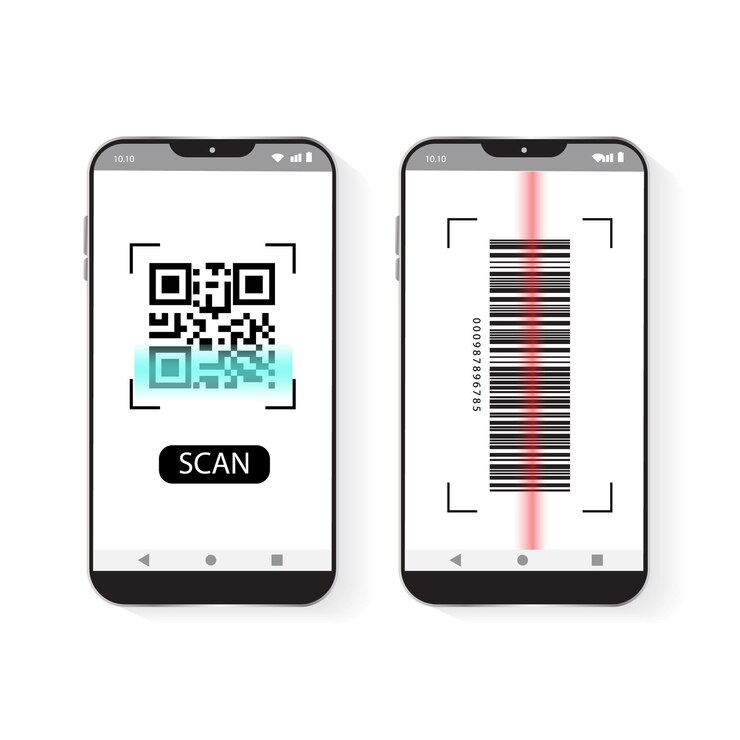 Vector icono de vector de código qr y código de barras de escaneo de teléfono móvil