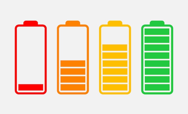 Icono del vector de colección del conjunto de baterías de diferentes cargas