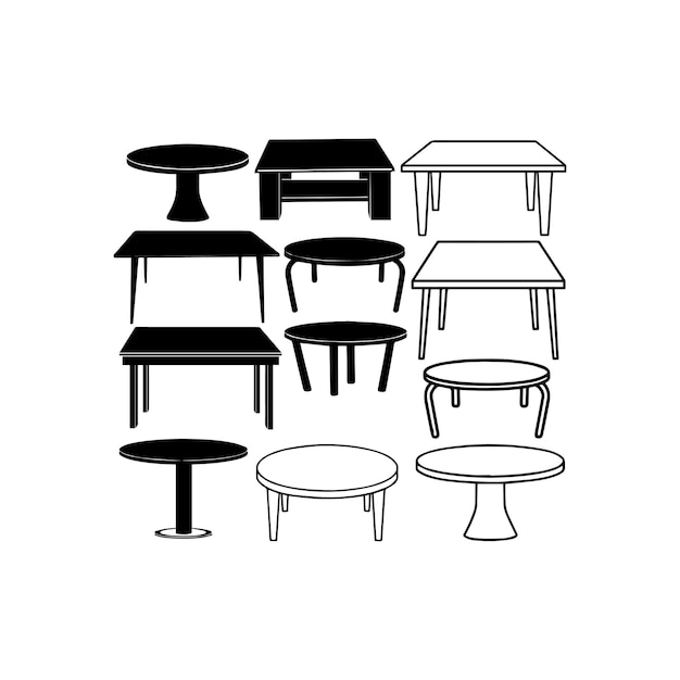El icono del vector de la colección de tablas de silueta negra