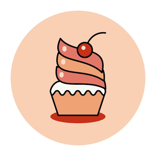 Icono de vector de color de un cupcake con cereza