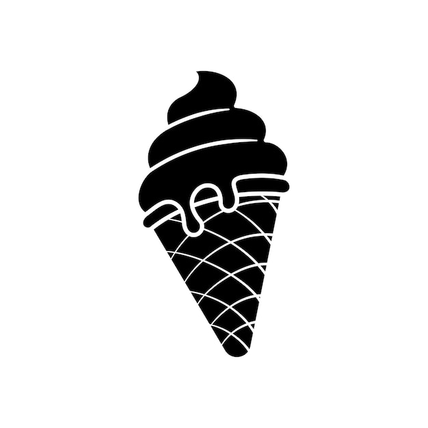 Icono de vector de cono de galleta de helado símbolo de línea ilustración de silueta negra aislada sobre fondo blanco poctograma de helado suave