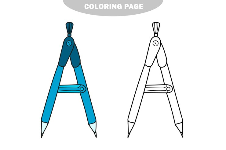 Vector icono de vector de contorno de divisor de brújula de geometría de página simple para colorear