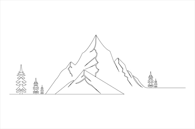 Icono de vector de contorno sencillo minimalista de dibujo de una línea de montaña