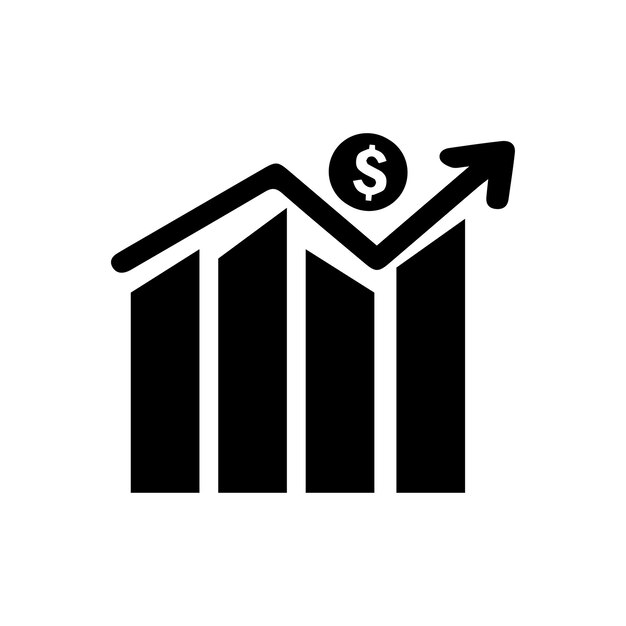 Icono del vector de crecimiento de las ganancias Barra de progreso Icono de gráfico de crecimiento Signo de gráfico Tabla de aumento de la barra de progreso