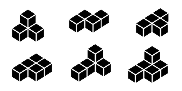 Icono de vector de cubo 3d. Conjunto abstracto moderno con cubos cuadrados negros. 10 EPS vectoriales.