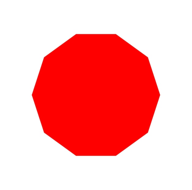 Un icono de vector de decágono rojo Decágono rojo sobre fondo blanco