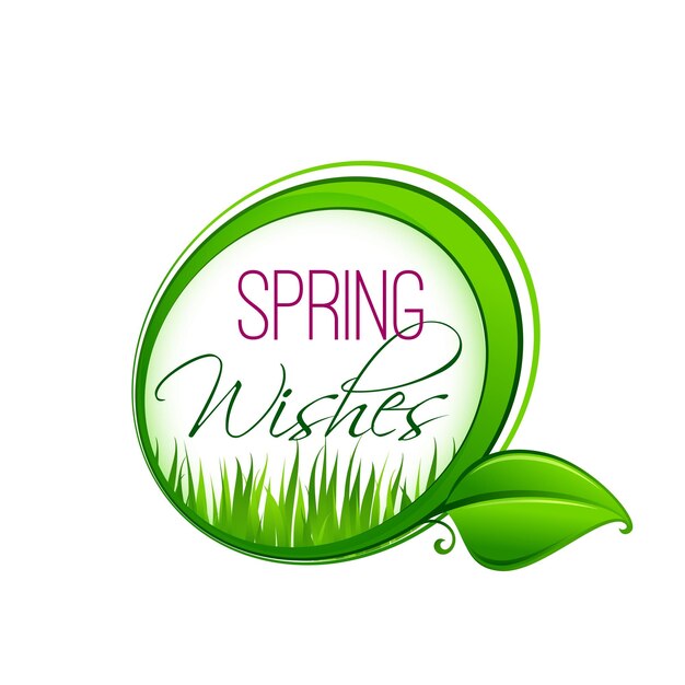 Icono de vector de deseo de hoja verde de tiempo de primavera