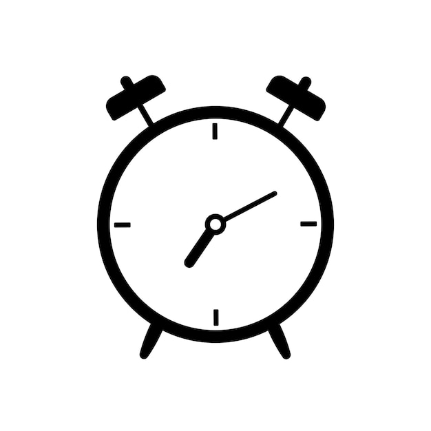 Icono de vector de despertador aislado sobre fondo blanco despertar por la mañana símbolo de tiempo de reloj estilo de línea simple pictograma de reloj ilustración de silueta negra en estilo plano