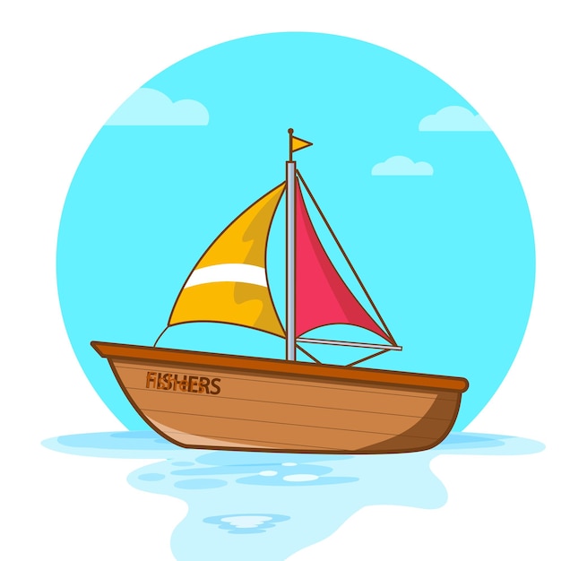 Icono de vector de dibujos animados de un barco de madera