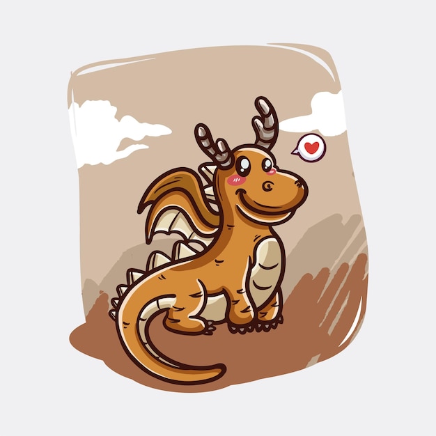 Vector icono de vector de dibujos animados lindo dragón joven