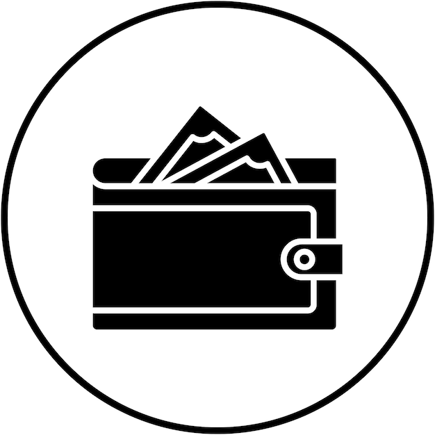 El icono del vector de dinero en la billetera se puede utilizar para el conjunto de iconos de la economía empresarial