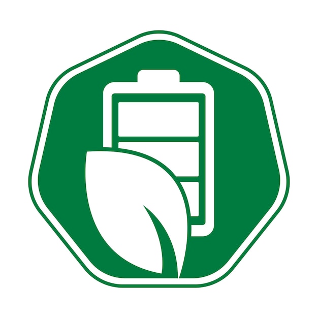 Icono de vector de diseño de logotipo de batería de hoja Eco naturaleza y plantilla de logotipo de batería