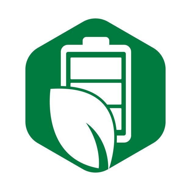 Icono de vector de diseño de logotipo de batería de hoja Eco naturaleza y plantilla de logotipo de batería