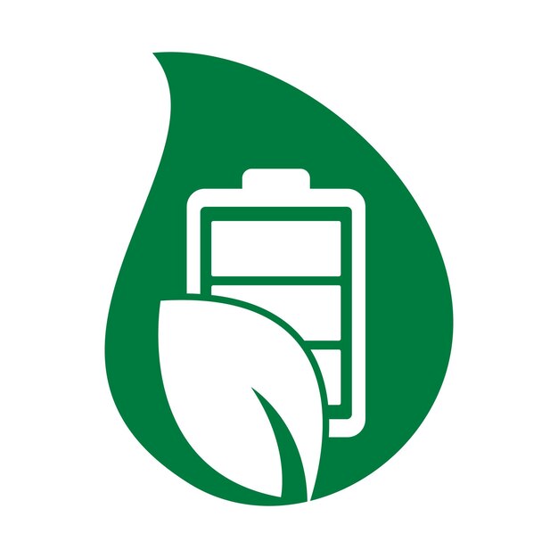 Icono de vector de diseño de logotipo de concepto de forma de gota de batería de hoja