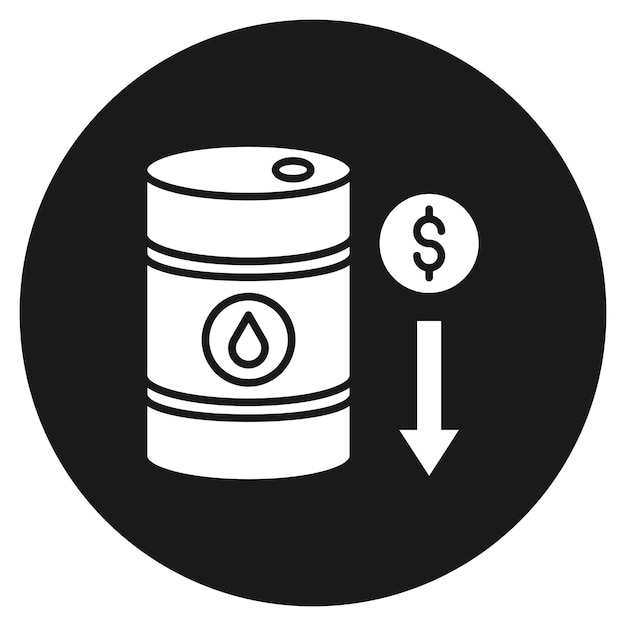 El icono del vector de disminución del precio del petróleo se puede utilizar para el conjunto de iconos de la industria de la gasolina