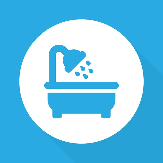 Icono de vector de ducha. Símbolo de baño en estilo plano sobre fondo azul. Eps vectoriales 10