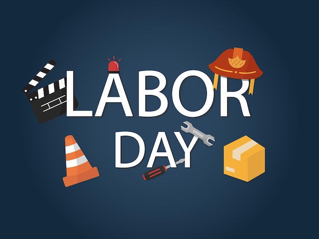 Icono de vector de equipo de ocupación con letras del Día del Trabajo aislado sobre fondo azul