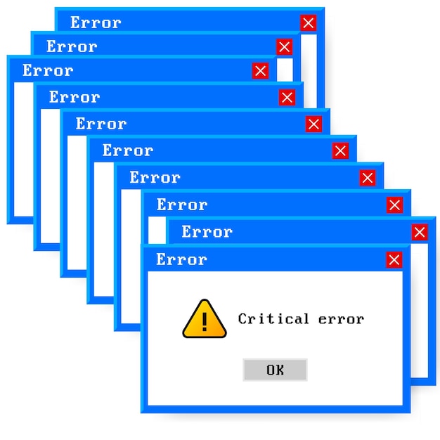 Icono de vector de error del sistema interfaz de pc de falla mensaje de error ventana emergente de alerta de ventana de computadora