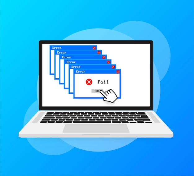 Icono de vector de error del sistema Interfaz de PC de falla Mensaje de error Ventana emergente de alerta de ventana de computadora
