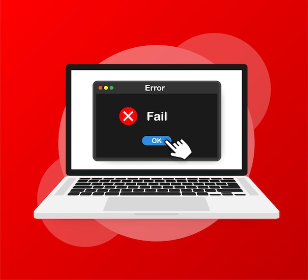 Icono de vector de error del sistema interfaz de pc de falla mensaje de error ventana emergente de alerta de ventana de computadora