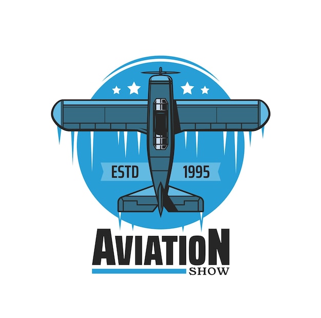 Vector icono de vector de espectáculo aéreo de aviación con avión vintage