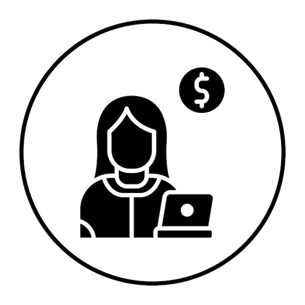 El icono de vector femenino de Freelancer se puede usar para el conjunto de iconos de negocios basados en el hogar