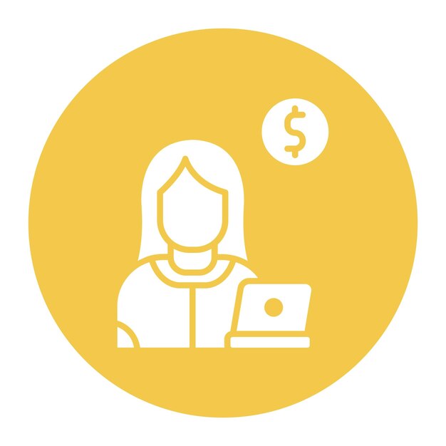 El icono de vector femenino de Freelancer se puede usar para el conjunto de iconos de negocios basados en el hogar