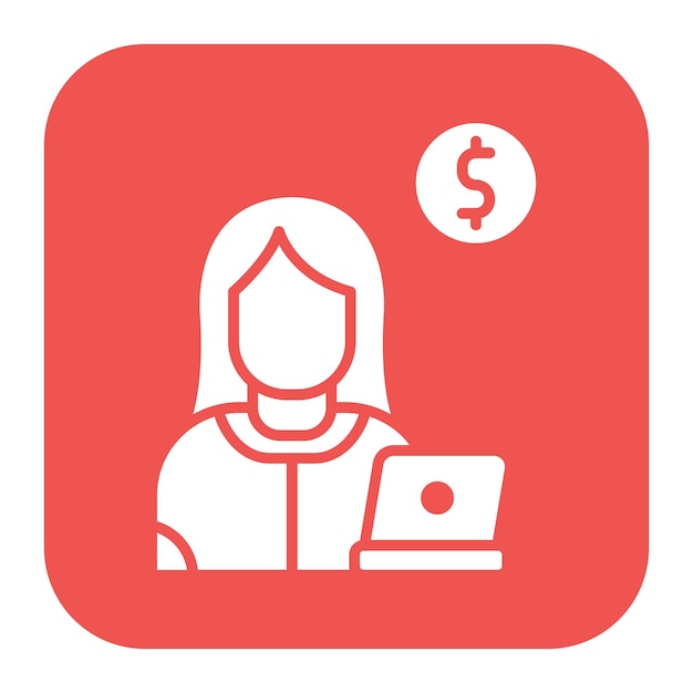 El icono de vector femenino de Freelancer se puede usar para el conjunto de iconos de negocios basados en el hogar