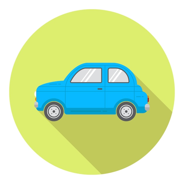 Icono de vector Flet redondo con coche en color azul y larga sombra ilustración vectorial plana