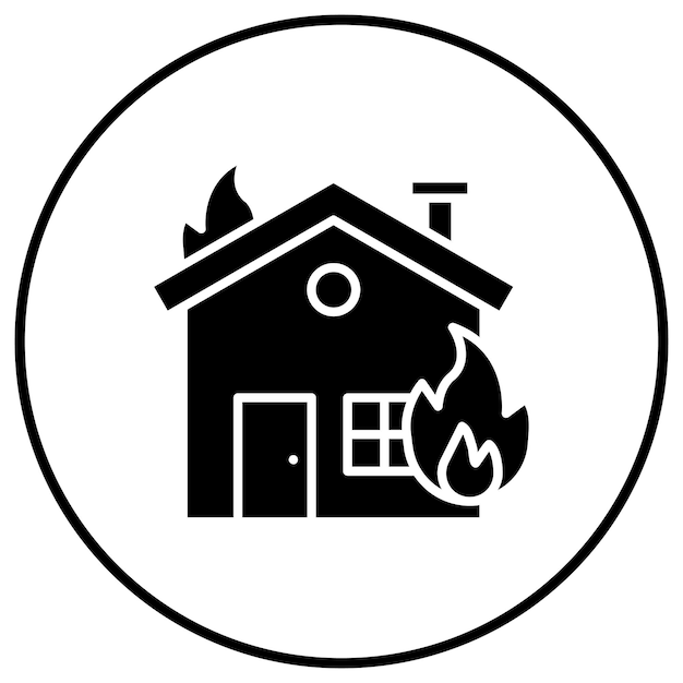 El icono del vector de fuego de la casa se puede usar para el conjunto de iconos de bomberos