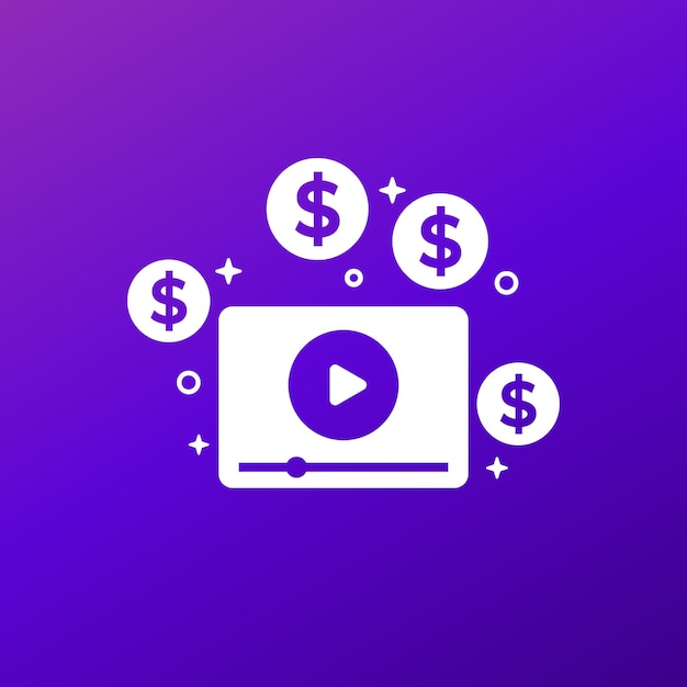 Icono de vector de ganar dinero de monetización de video