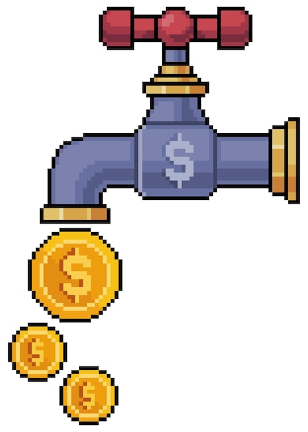 Icono de vector de grifo de dinero de pixel art para juego de 8 bits sobre fondo blanco