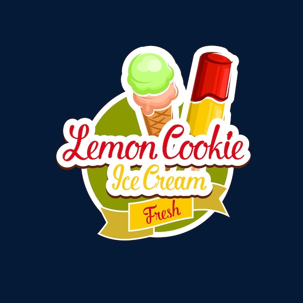 Vector icono de vector de helado de galleta de limón de postre de leche