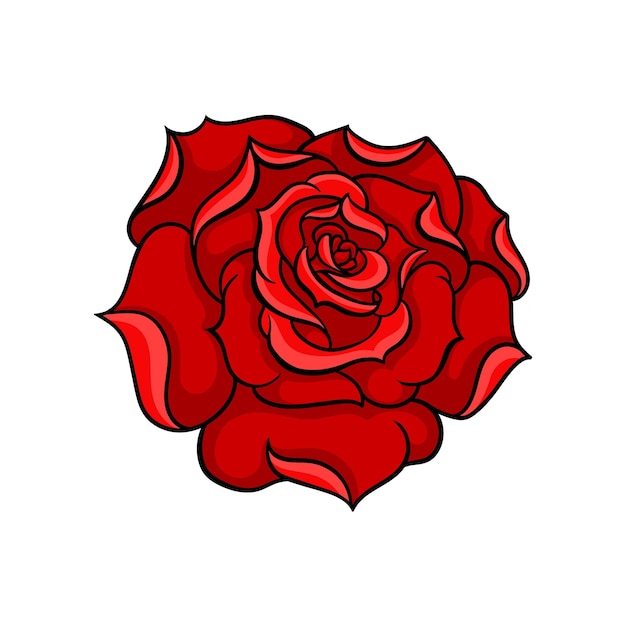 Icono de vector de hermosa rosa roja brillante capullo de flor de jardín arte del tatuaje tema de la naturaleza diseño para la impresión de camisetas adhesivas o postales