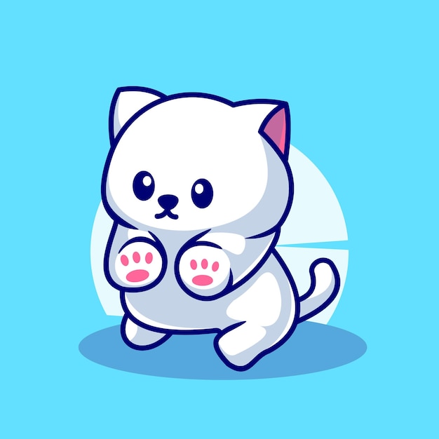 Icono de vector de ilustración de personaje de mascota gato blanco lindo