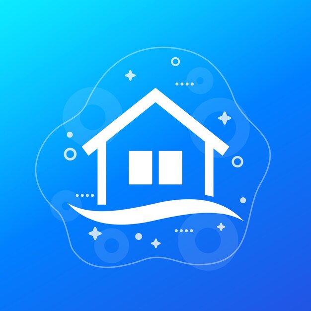 Icono de vector de inundación con casa y agua