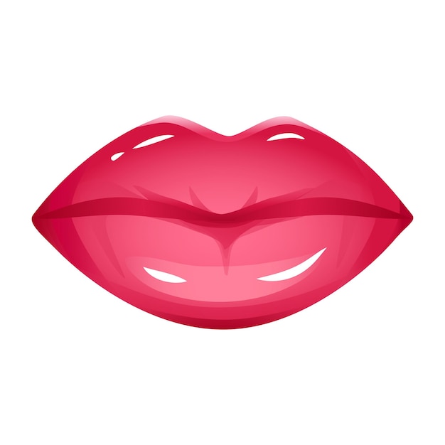 Icono de vector de labios realista aislado en blanco. Mujeres 3d boca, lápiz labial brillante rojo brillante. Ilustración de glamour de moda.