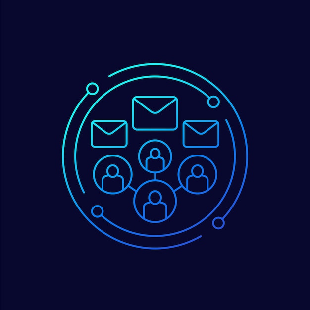 Icono de vector de línea de correos electrónicos y personas