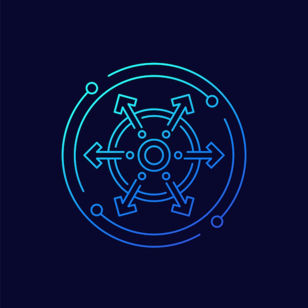 Icono de vector de línea descentralizada de descentralización