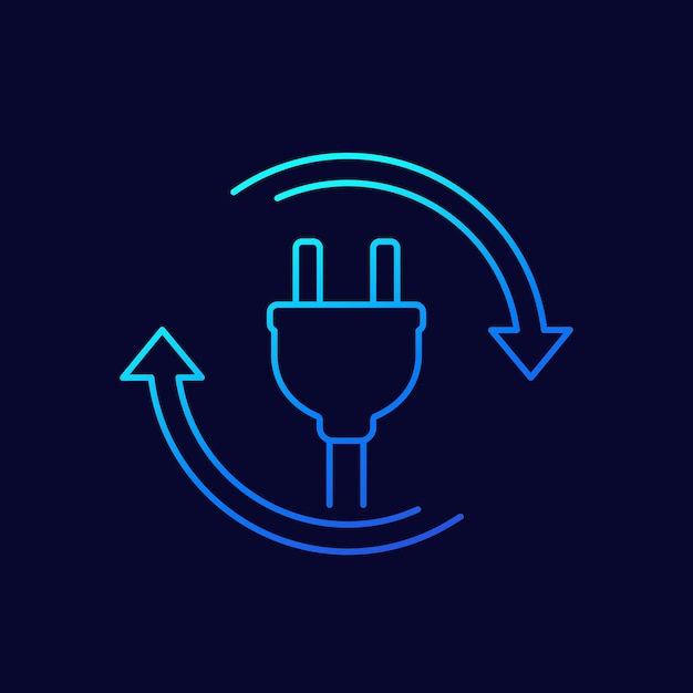 Icono de vector de línea de enchufe eléctrico con flechas