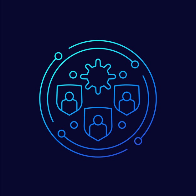 Icono de vector de línea de inmunidad de población e inmunidad de rebaño