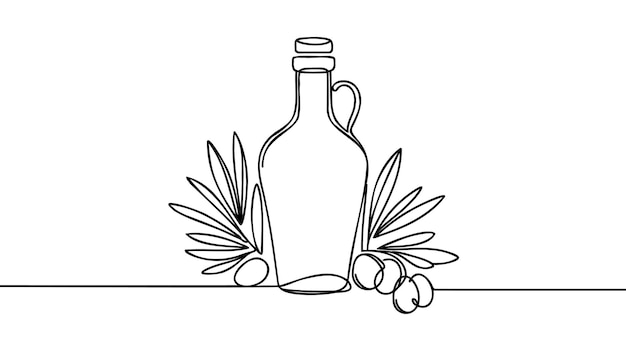 Icono de vector lineal de la botella con aceite de oliva Dibujo continuo de una línea