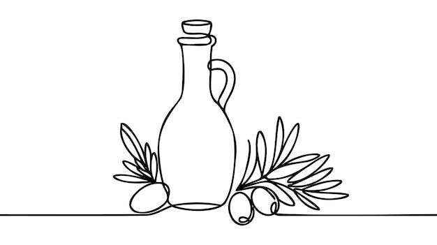 Icono de vector lineal de la botella con aceite de oliva Dibujo continuo de una línea